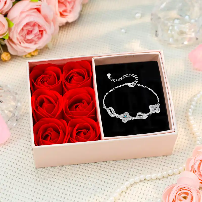 Bracelet Fleurs 2 Prénoms Personnalisés avec 2 Pierres de Naissance pour Femme | Jessemade Populaire