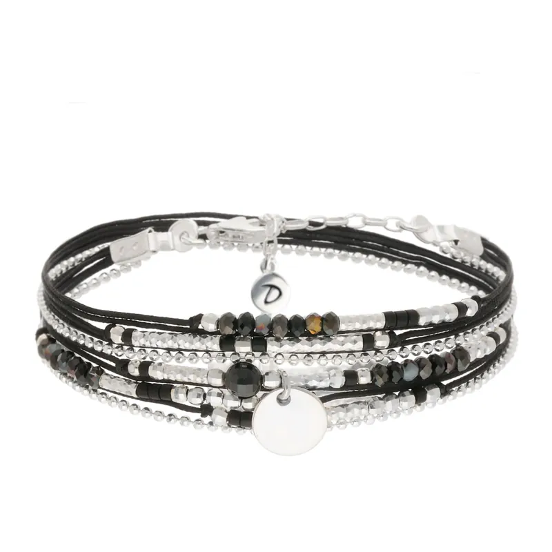 BRACELET ATLANTA PASTILLE NOIR BRILLANT Argent 925 Gravable Livraison Express