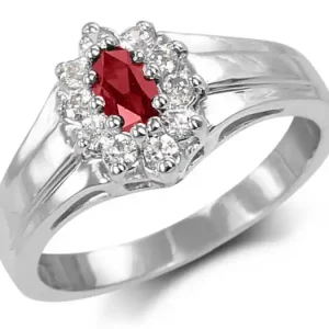 Retour Gratuit Markiflore – Bague marquise fleur rubis synthétique et oxydes de zirconium en or blanc 10K