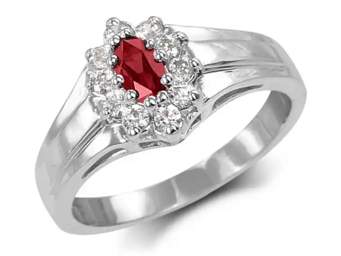 Retour Gratuit Markiflore – Bague marquise fleur rubis synthétique et oxydes de zirconium en or blanc 10K