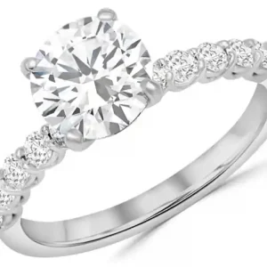 Vente Directe Bague Solkan solitaire pavé diamant de laboratoire 1.60cts profil festonné et diamants surprises en or blanc