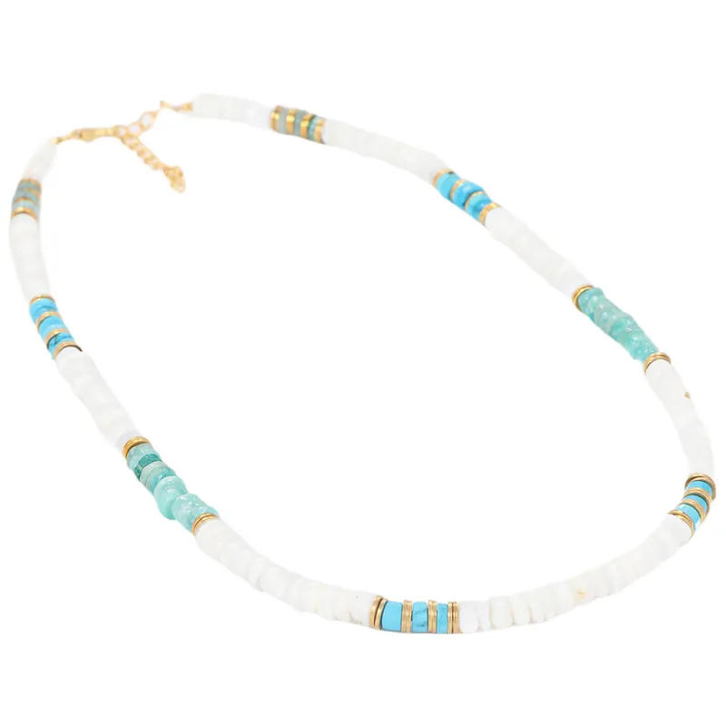 Solde Collier Inga Amazonite Blanche, Opale et Turquoise