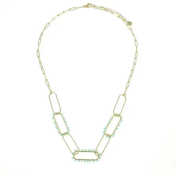 Marque Collier acier inoxydable multitude de pierres naturelle amazonite