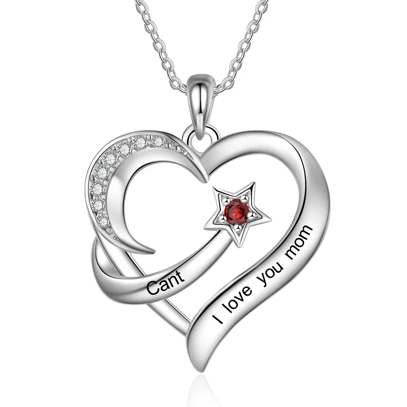 Collier cœur et étoile 1 Prénom gravé Personnalisé avec Pierre de Naissance Collier Personnalisé Femme|Jessemade Dernier Modèle
