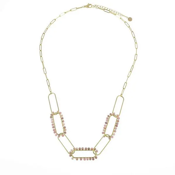 Collier acier inoxydable multitude de pierres naturelle rhodonite Prix Choc