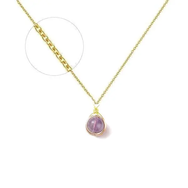 Quantité Limitée Collier plaqué or pierre naturelle 9 mm améthyste