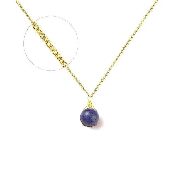 Collier plaqué or pierre naturelle 9 mm lapis lazuli Tendance