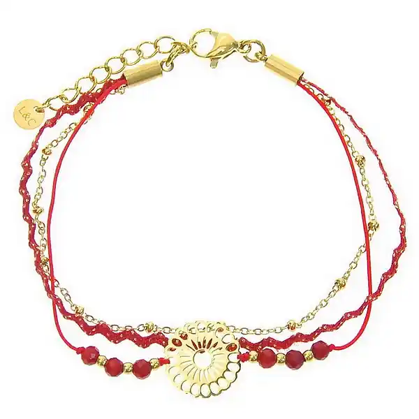 Promotion Bracelet acier inoxydable 3 rangs pierre naturelle agate rouge