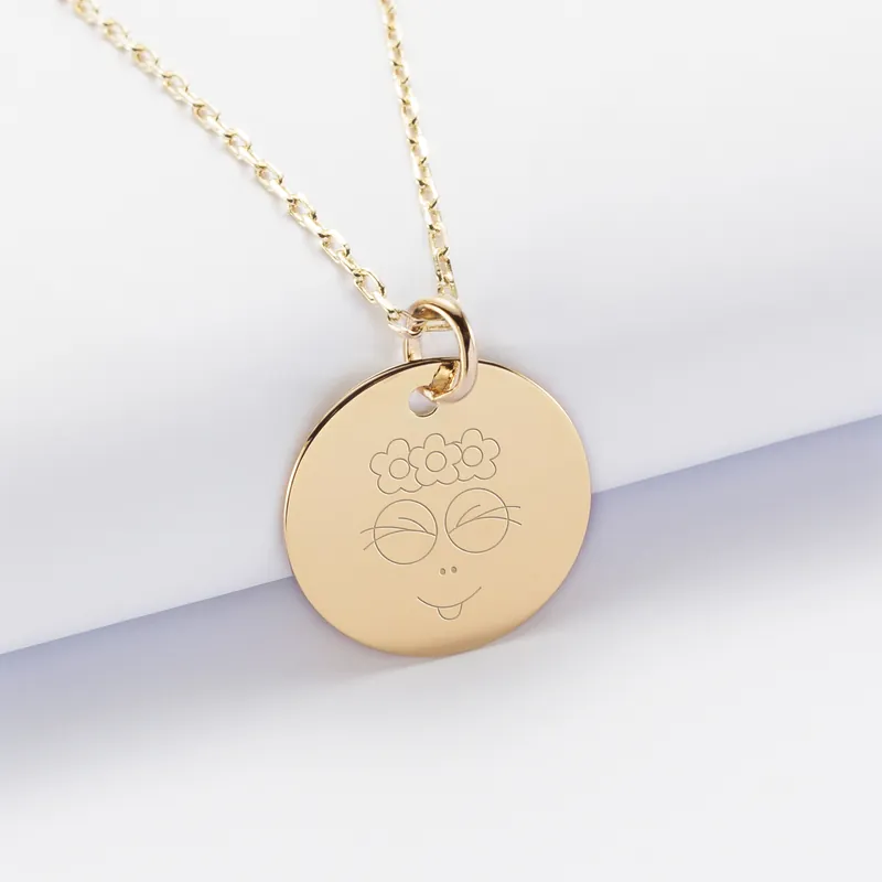 Quantité Limitée Pendentif personnalisé médaille gravée plaqué or 19 mm - HappyBulle x Barbapapa