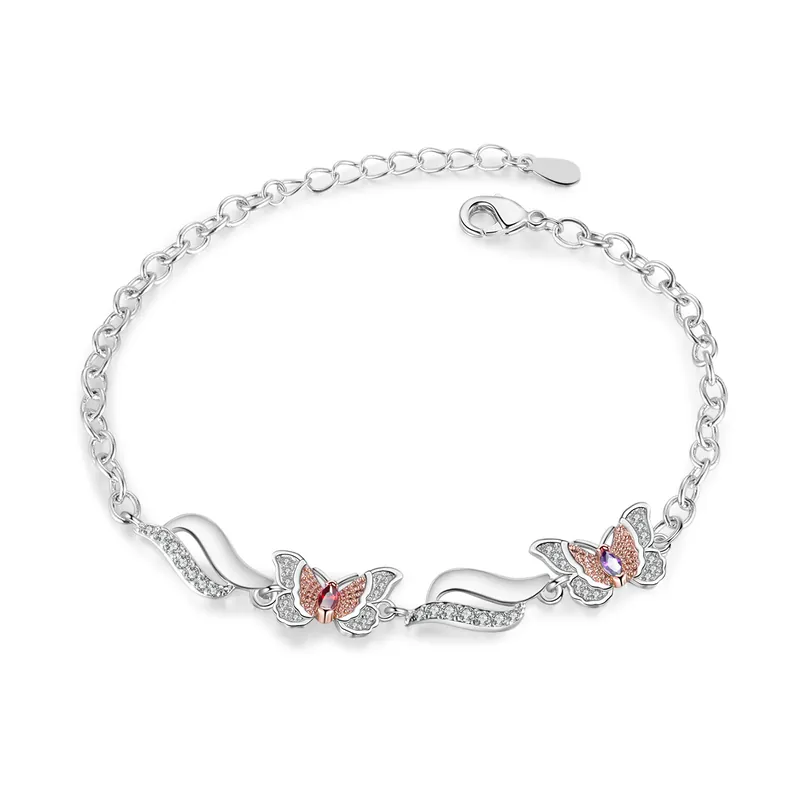 Bracelet Papillon 2 Prénoms Personnalisés avec 2 Pierres de Naissance Bracelet Personnalisé Femme | Jessemade Meilleure Vente