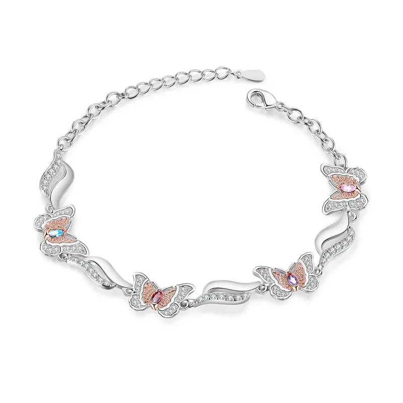 Bracelet Papillon 4 Prénoms Personnalisés avec 4 Pierres de Naissance Bracelet Personnalisé Femme | Jessemade Offre Spéciale