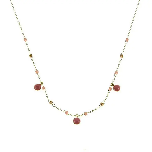 Livraison Express Collier acier inoxydable fin avec breloque email pierre naturelle rhodonite