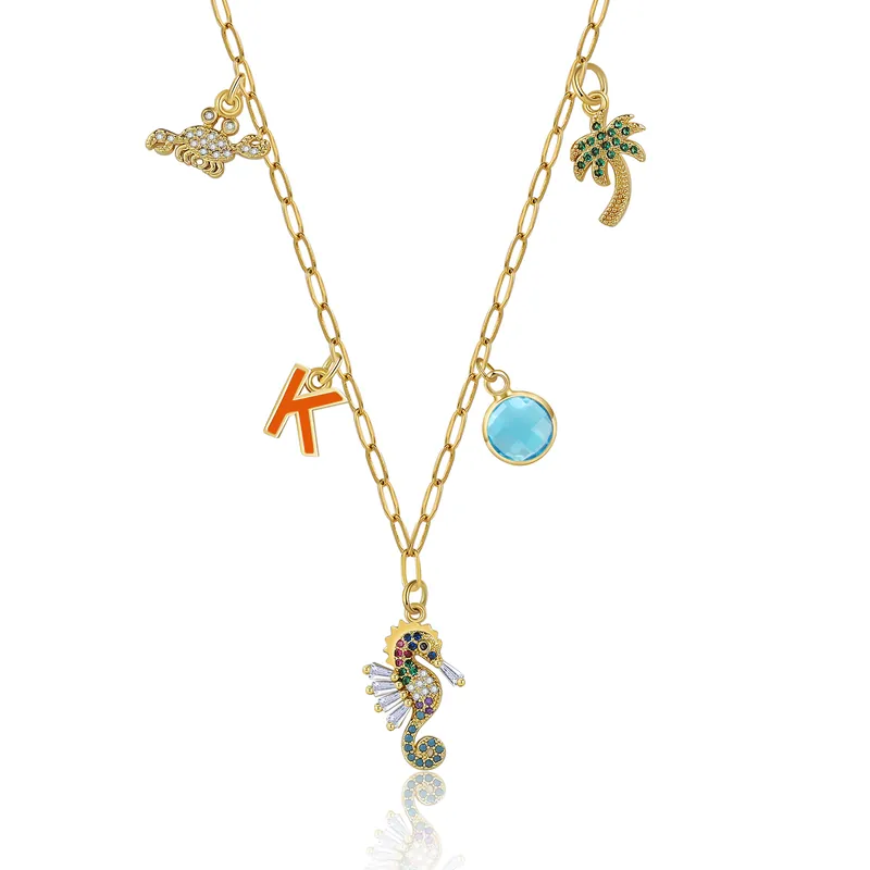 Nouveauté Collier Enfants Bébé Collier Hippocampe Collier Lettre et 1 Pierre de Naissance pour Fille Filleule|Jessemade