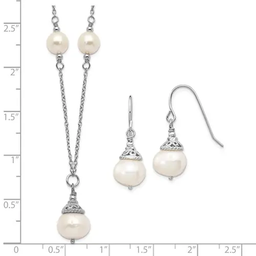Nouveauté Ensemble collier et boucles d'oreilles pendantes perles d'eau douce en argent 925 rhodié