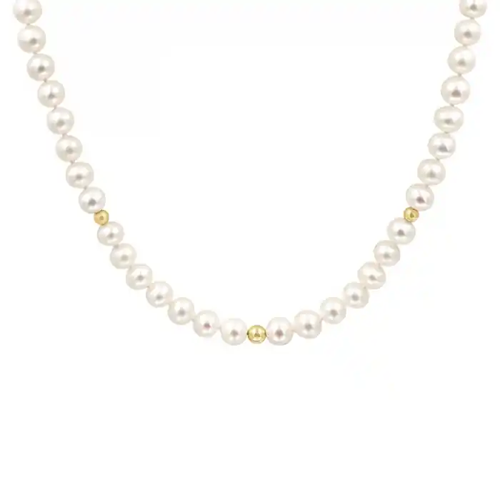 Top Vente Collier Aurélis perles de culture d'eau douce 7-7.5mm et trio de boules or jaune 14k