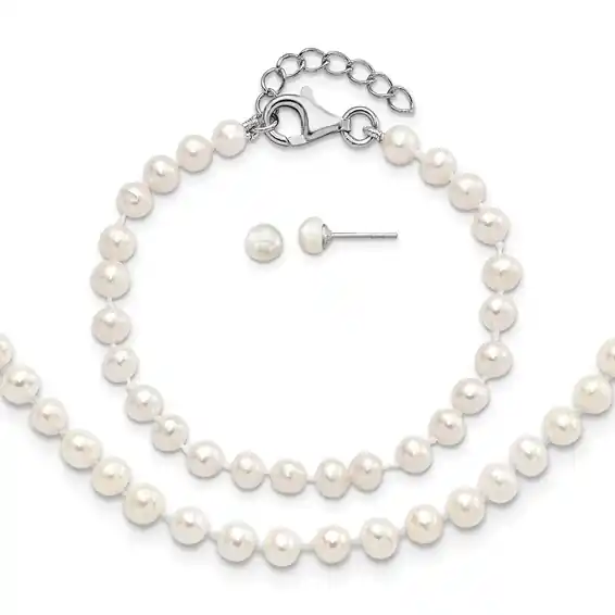 Ensemble perles d'eau douce blanches collier bracelet boucles d'oreilles pour enfant Bon Plan