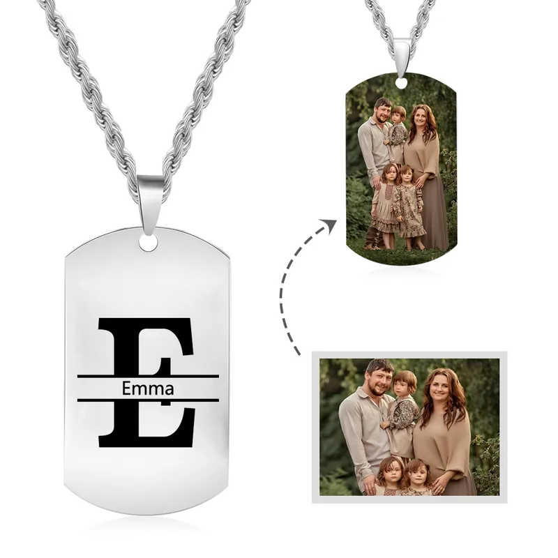 Commander Maintenant Collier Lettre 1 Prénom et Lettre Personnalisés avec Photo pour Homme|Jessemade
