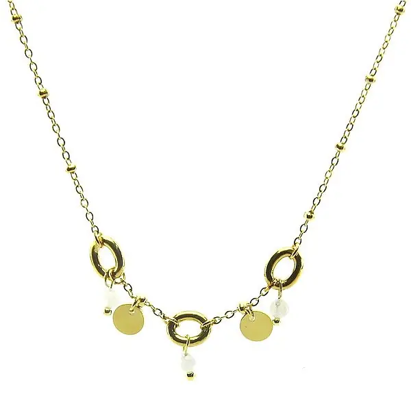 Vente Flash Collier acier 316 inoxydable 3 anneaux pierre naturelle de lune