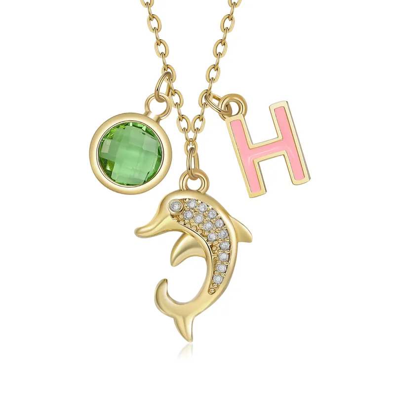 Offre Spéciale Collier Lettre Collier Dauphin 1 Pierre de Naissance et 1 Lettre pour Enfants Bébé Fille Filleule|Jessemade