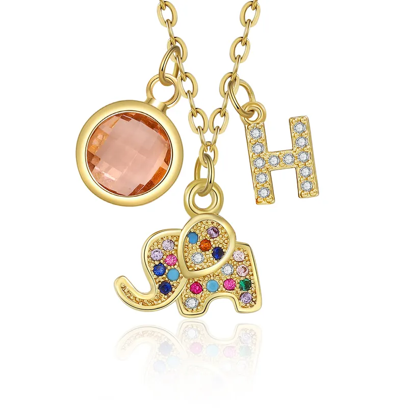 Collier Enfants Bébé Collier Éléphant Collier Lettre et 1 Pierre de Naissance pour Fille/Filleule|Jessemade Expédition Rapide