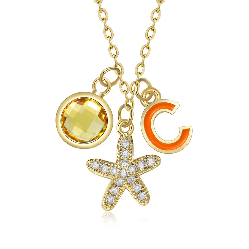Collier Enfants Bébé Collier Étoile de mer 1 Pierre de Naissance Collier Lettre pour Fille Filleule|Jessemade Achat Immédiat