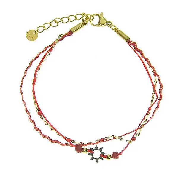 Bracelet acier 316 inoxydable 3 rangs étoile pierre naturelle agate rouge Commande En Gros