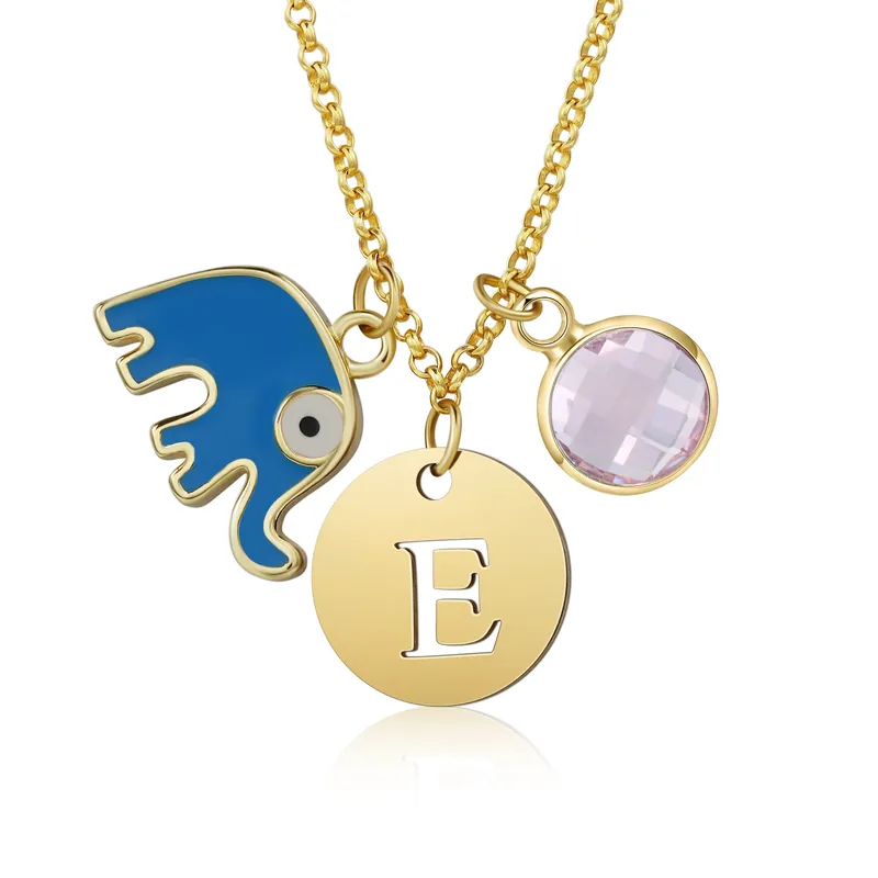 Artisanat Collier Lettre Collier Éléphant 1 Pierre de Naissance et 1 Lettre pour Enfants/Bébé/Fille/Filleule|Jessemade