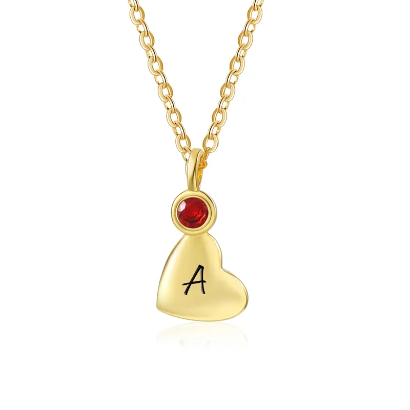 Retour Gratuit Collier Lettre Collier Coeur 1 Lettre Personnalisée avec Pierre de naissance pour Femmes|Jessemade