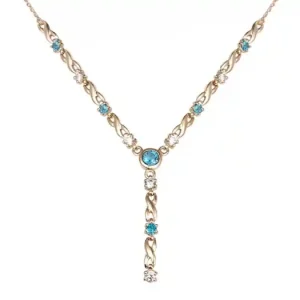 Produit De Marque Collier remarquable design infini topazes bleus et zircons cubiques en or jaune 10k pour femme