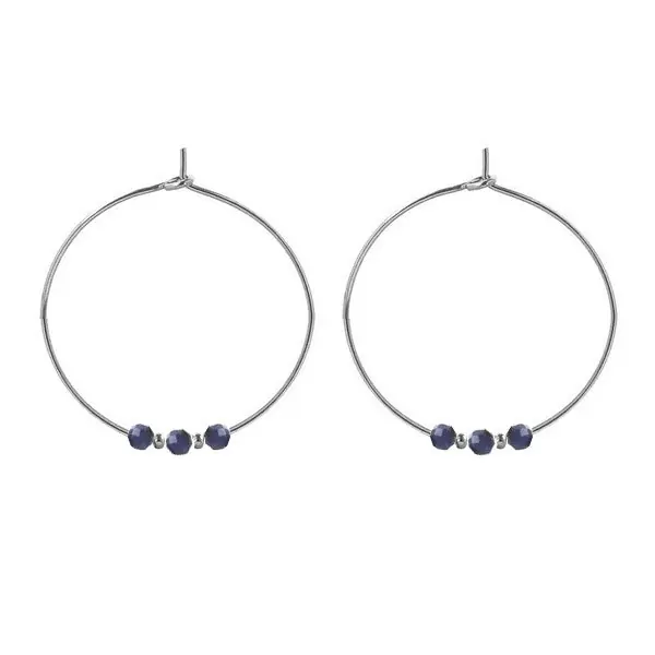 Artisanat Boucles d'oreilles Créoles acier inoxydable pierre naturelle lapis lazuli