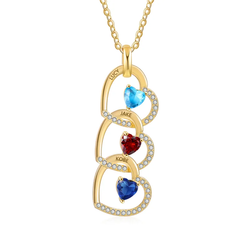 Réduction Collier Coeur Pendentif 3 Prénom Personnalisé avec Pierre de naissance|Jessemade