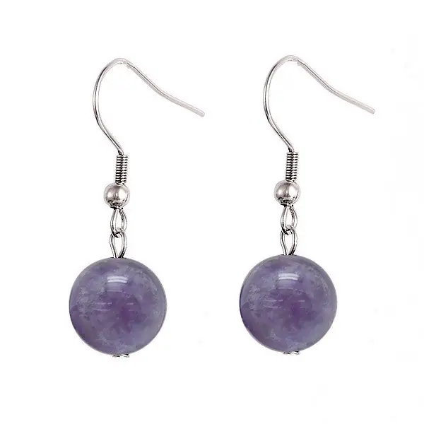 Boucles d'oreilles acier inoxydable tombante pierre naturelle améthyste Livraison Gratuite