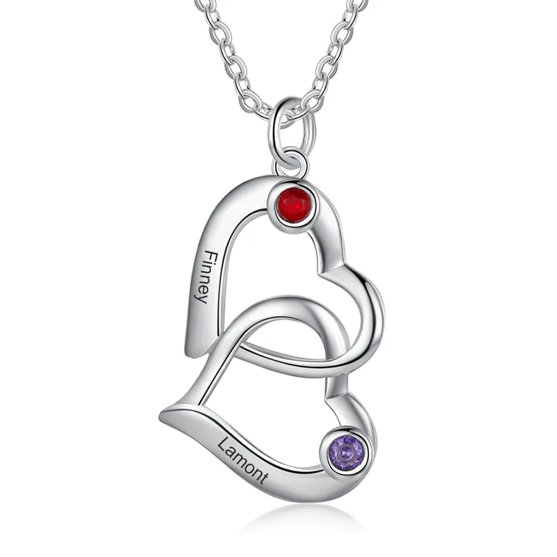 Populaire Collier Coeur 2 Prénoms Personnalisés Pendentif avec 2 Pierre de Naissance|Jessemade
