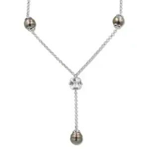 Prix Bas Collier Tehani lariat perles de tahiti et aigue-marine coussin en argent 925 pour femme