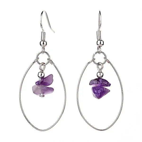 En Vogue Boucles d'oreilles tombante ovale pierre naturelle améthyste