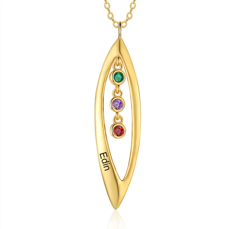 Collier Pendentif Feuilles 1 Prénom et 3 Pierres de Naissance Personnalisés Collier Femmes | Jessemade Dernière Chance