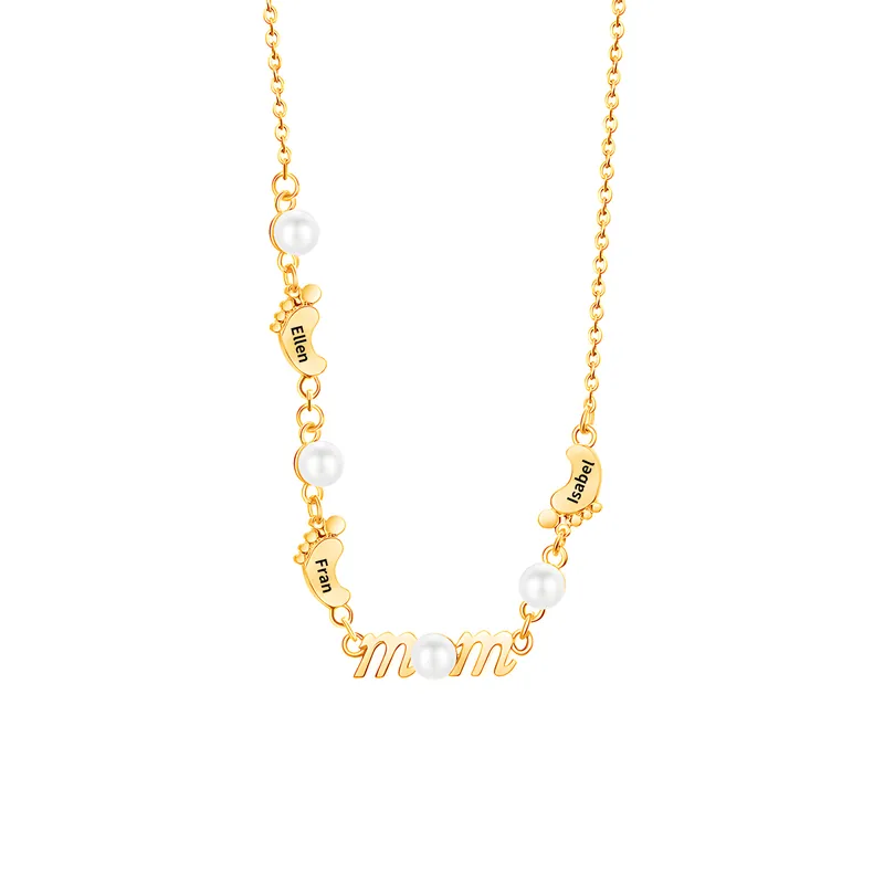 Collier Pieds Bébé et Perles 3 Prénoms Personnalisés Collier pour Maman | Jessemade Authentique