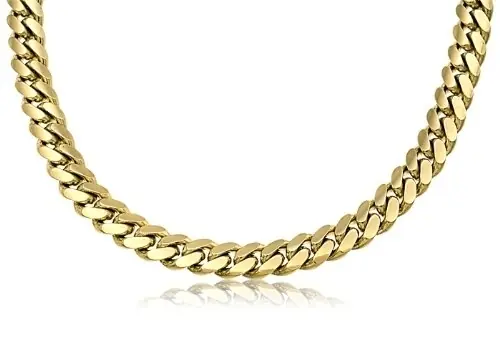 Chaine maille cubaine 7 mm mailles arrondies en or jaune 10k pour homme Authentique