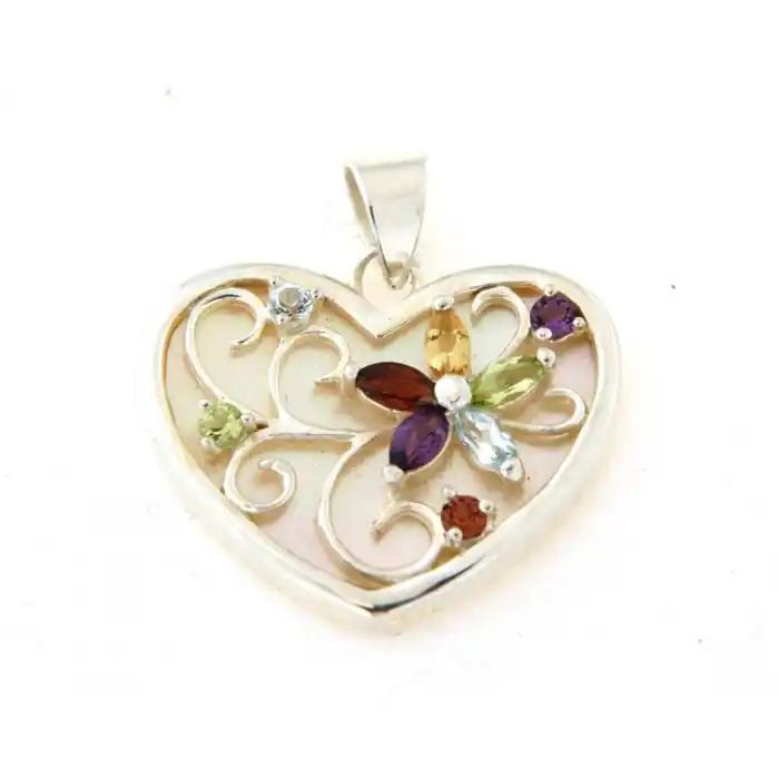 Prix Réduit Pendentif argent coeur oxydes multicolores