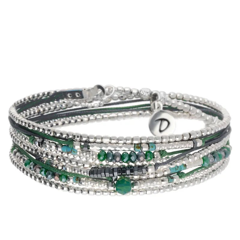 Promotion BRACELET DÉSIRÉ MULTI-TOURS ÉLASTIQUE VERT GRIS HÉMATITE