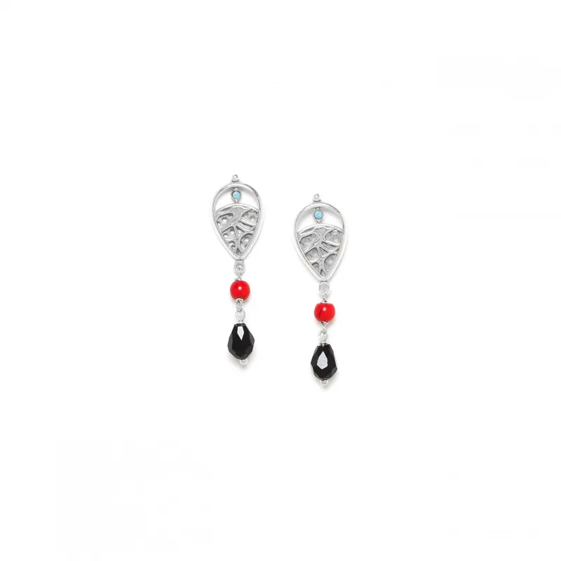 Usine Directe Boucles d'oreilles poussoir pampille goutte noire - Wina