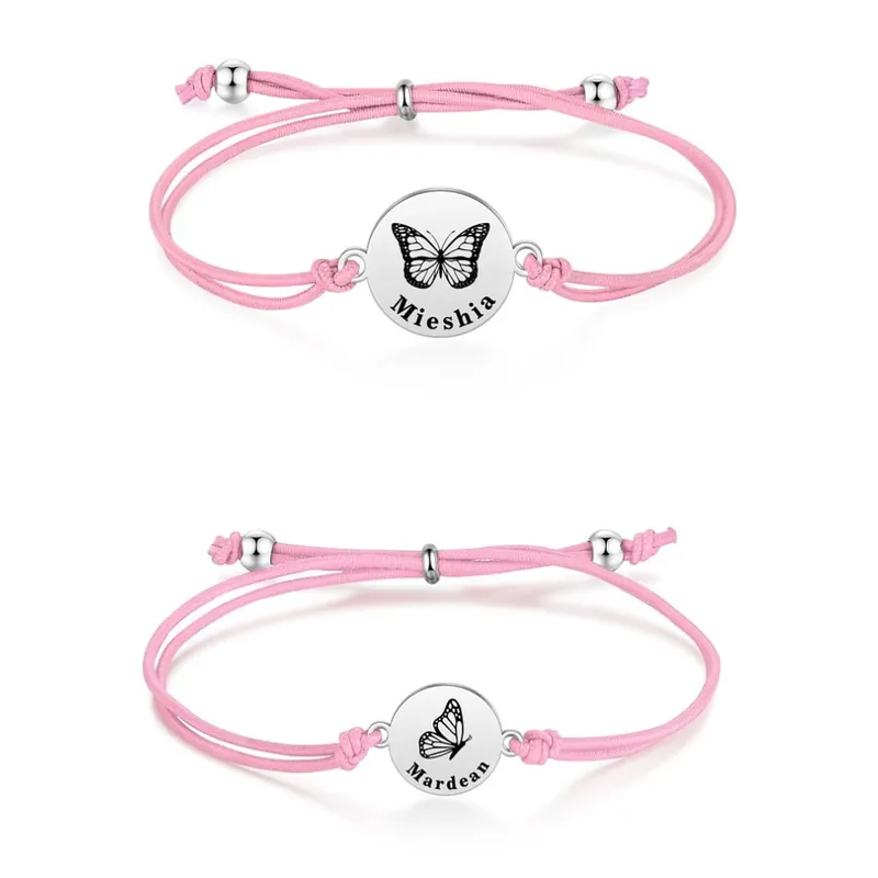2PCS Ensemble de Bracelets Papillons 2 Prénoms Personnalisés Corde élastiques - Cadeau Rentrée Scolaire Premier jour d’école Acheter Direct