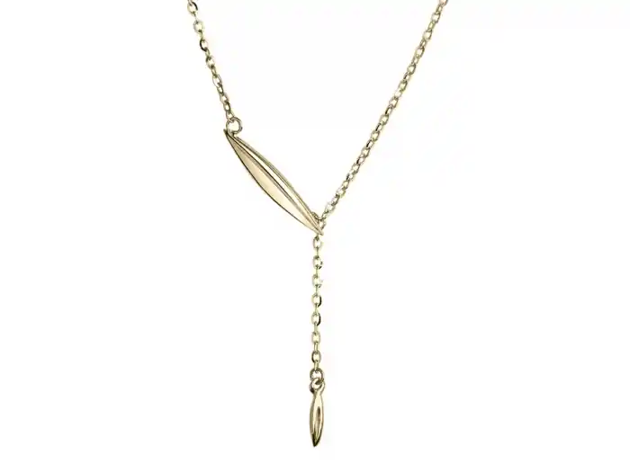 Collier Tilleul design feuille double motifs organiques en Y en or jaune 10k pour femme Artisanat