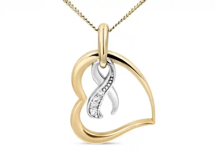 Dernière Chance Pendentif Romana coeur penché et breloque infini serti de diamants en or 10k deux tons pour femme