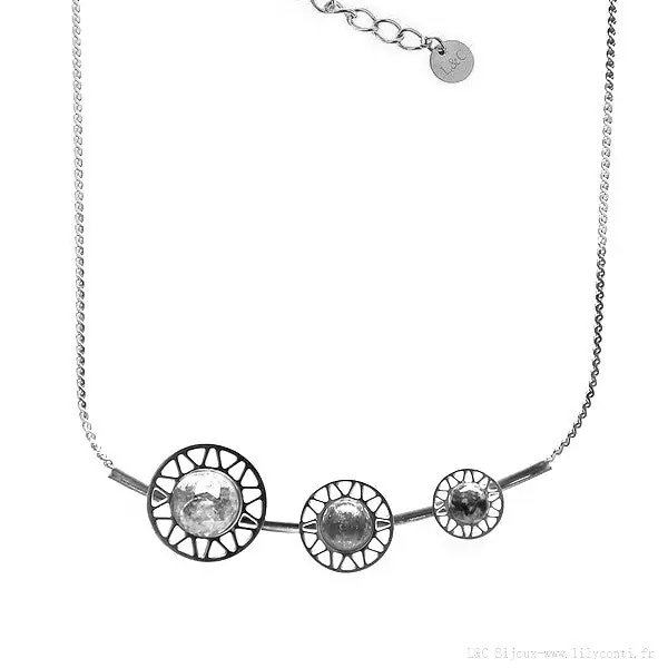 Collier pour femme acier 316 trio de rond pierre naturelle Flocon de neige Fait Main