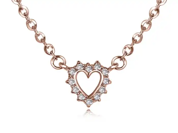 Collier Yseult en coeur ajouré et contour de zircons cubiques sur griffes en or rose 10k Offre Limitée