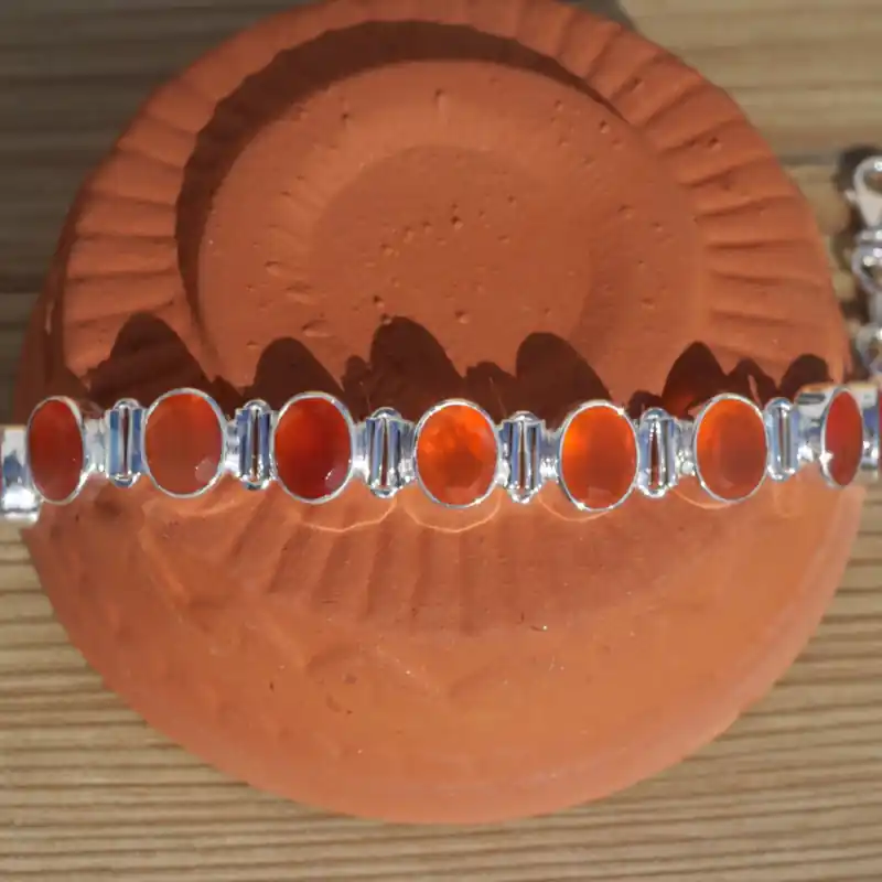 Vente Directe Bracelet en argent et 10 pierres ovales en Cornaline (orange)