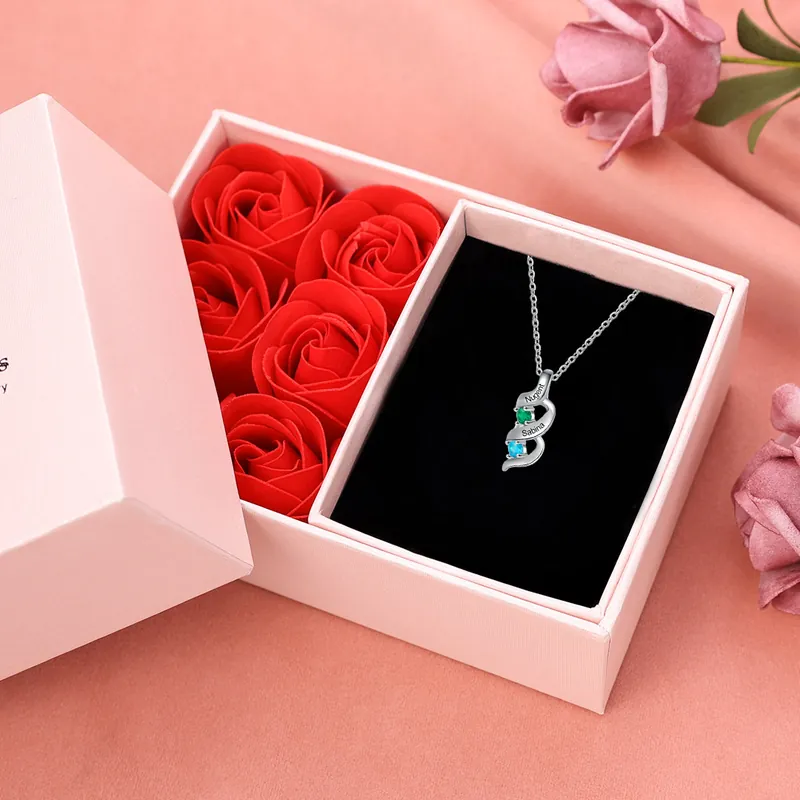 Collier Personnalisé DNA avec 2 Prénoms et Pierres de naissance pour Femme|Jessemade Offre Exclusive