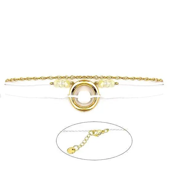 Fait Main Bracelet pour femme acier 316 et gemme sur fil nylon blanc