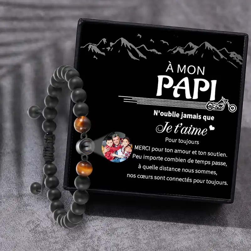 À Mon Papi - Bracelet Photo Projection Bracelet Obsidienne Photo Personnalisée|Jessemade Super Prix